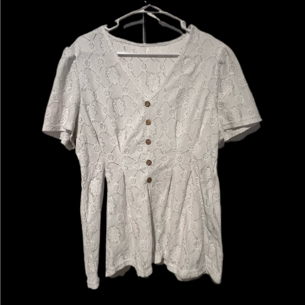 Chic White Lace Button-Down Blouse